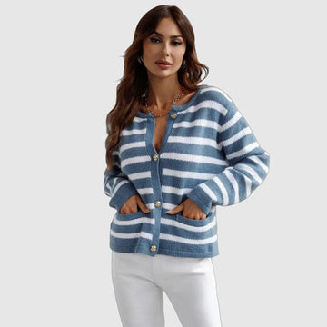 Women's striped button-up cardigan for a classic casual look