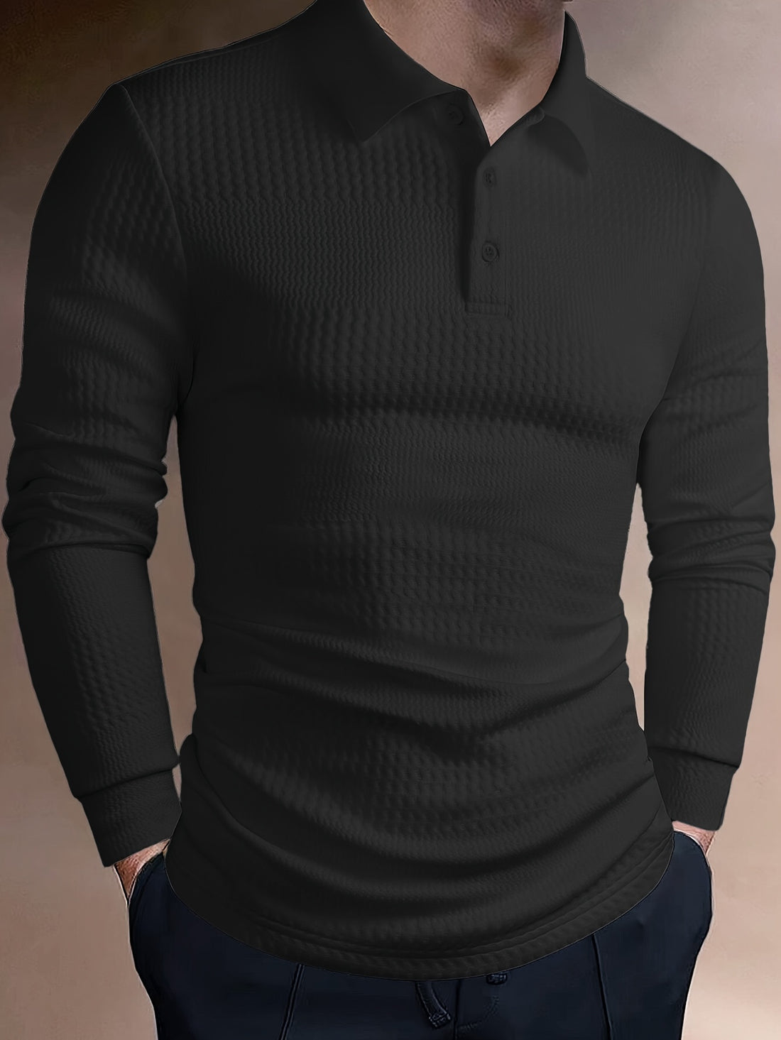 Solid color jacquard lapel t-shirt for men