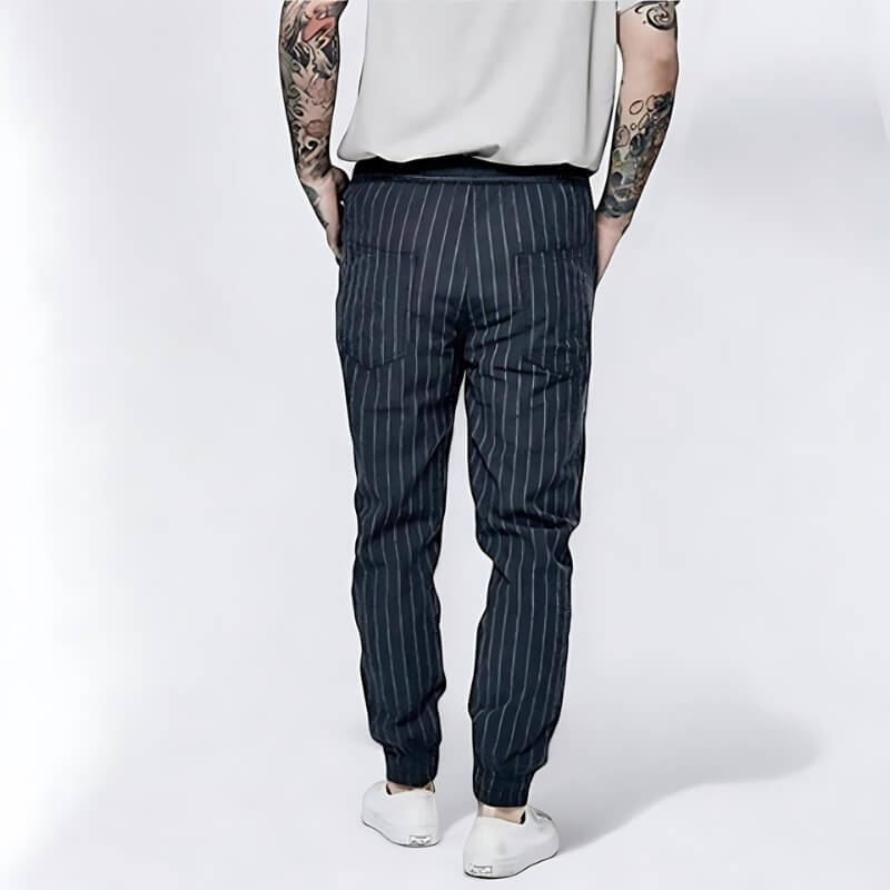 Men's striped trousers with drawstring closure