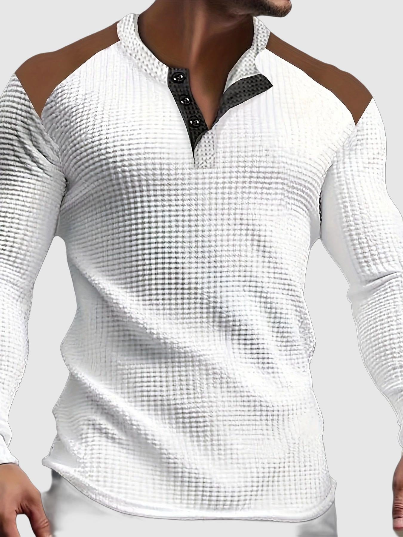 Autumn and winter waffle knit henley shirt for men