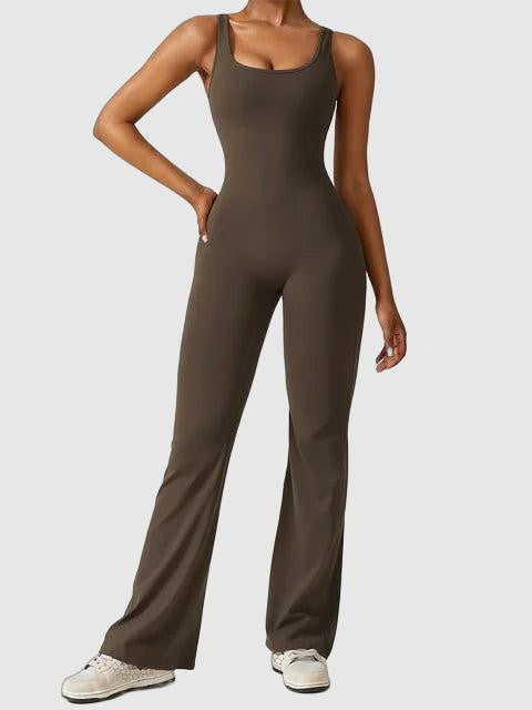 Women's Jumpsuit - Sleeveless V-Neck - Wide Leg Flowy Lightweight Elegant Fit