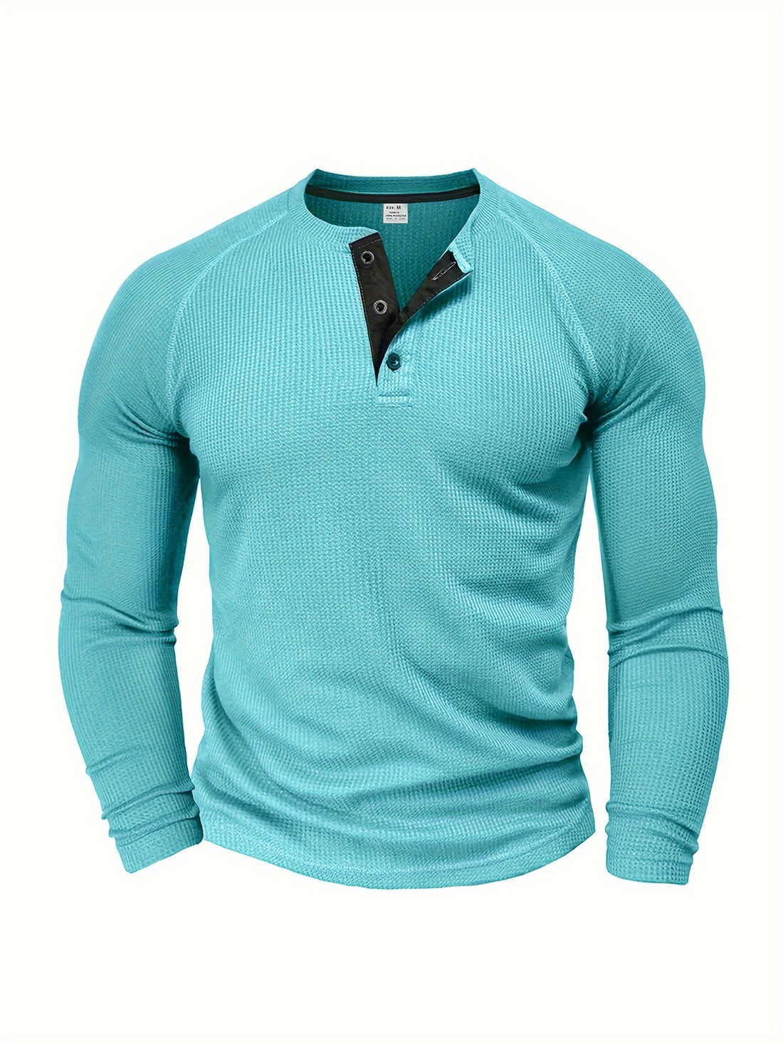 Loose solid henley shirt long sleeves for men