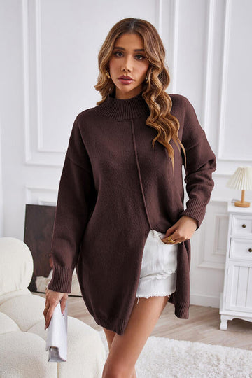 Grace - exposed seam mock neck sweater