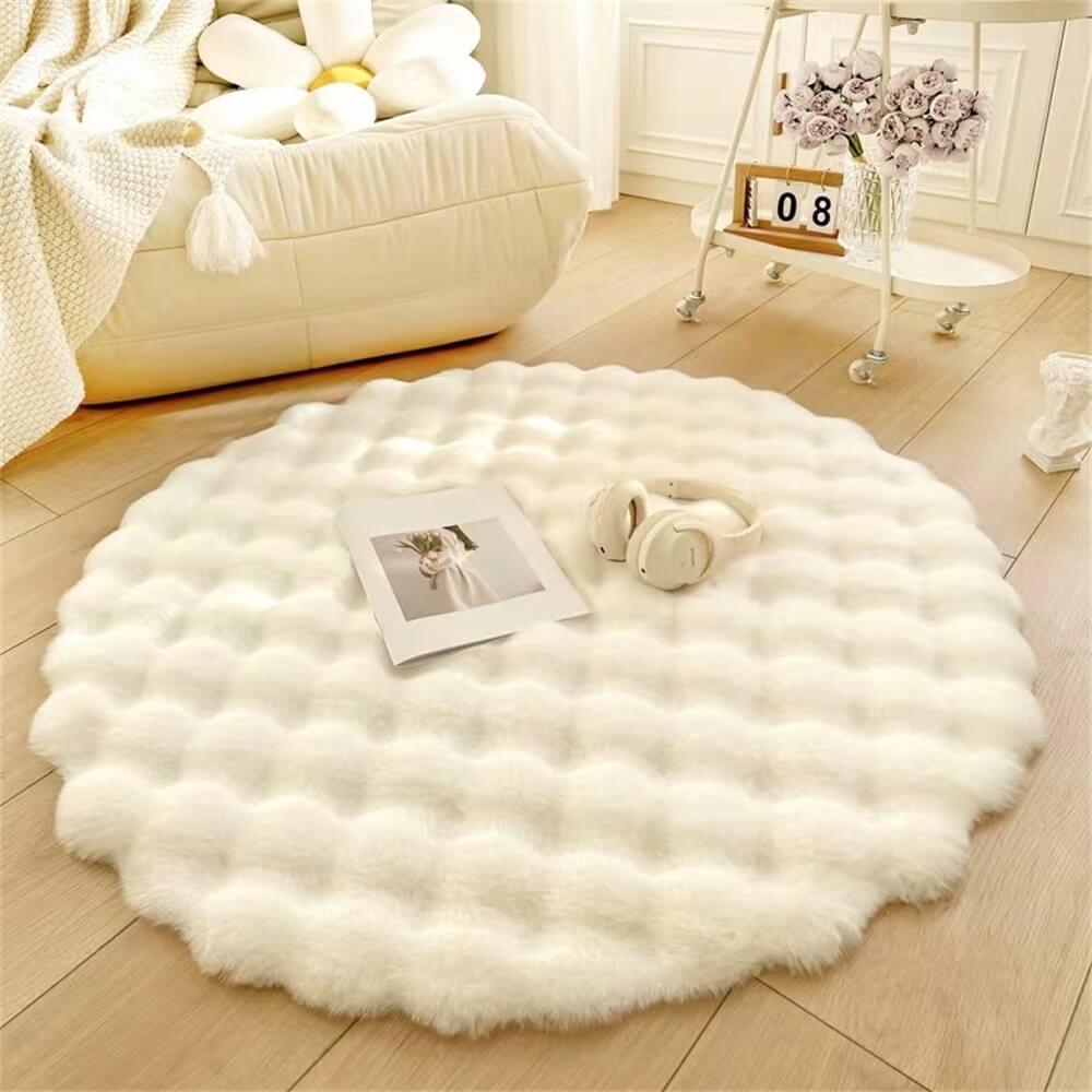 Minimalist High-Pile Faux-Fur Tufted Round Rug