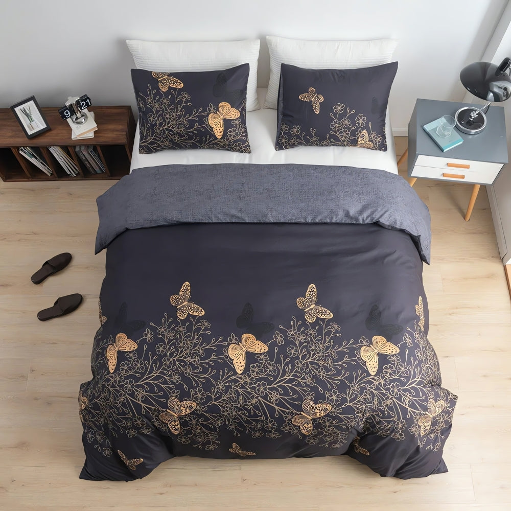 Cotton Butterfly Botanical Print Duvet Cover Set