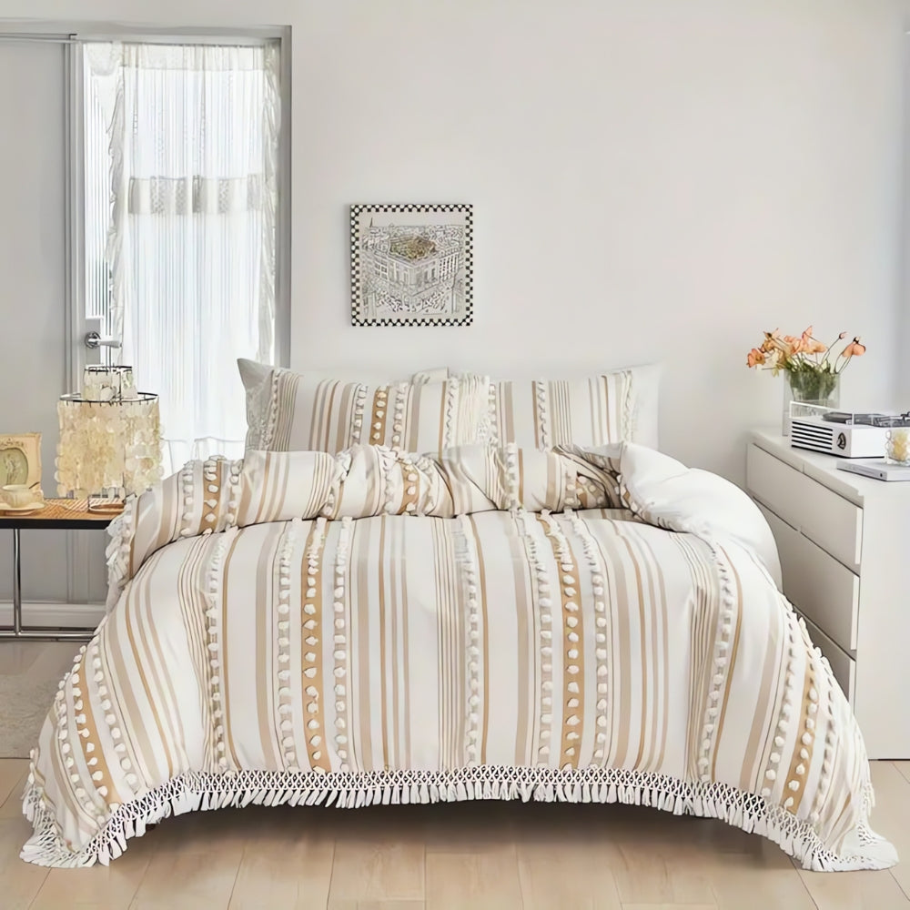 Cotton Striped Tassel Duvet Cover
