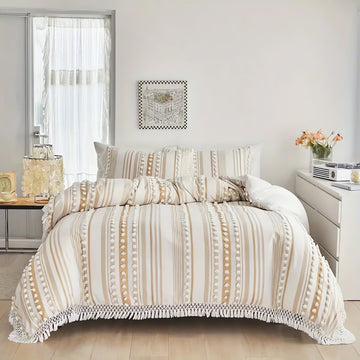 Cotton Striped Tassel Duvet Cover
