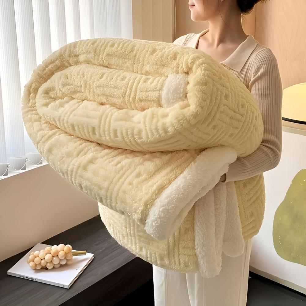 Plush Fleece Sherpa-Trim Throw Blanket