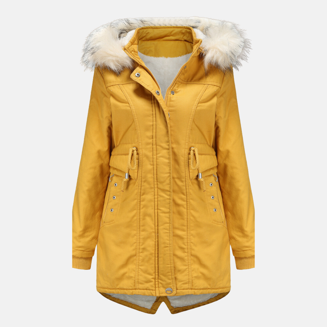 Women’s Parka Jacket – Weather Resistant – Removable Faux Fur Hood – Drawstring Waist