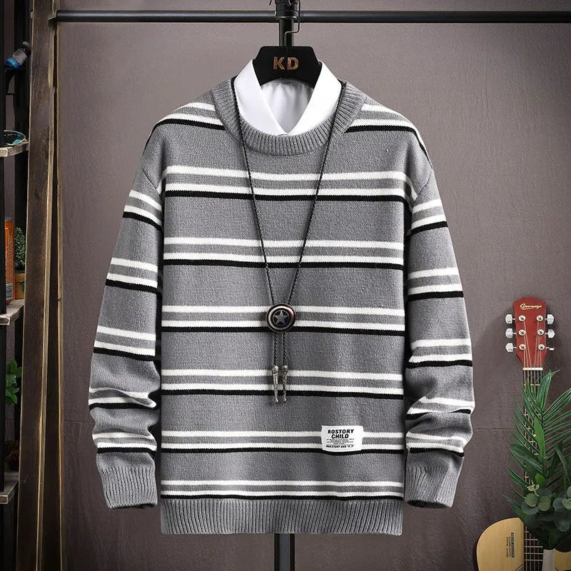 Men's multi-striped crewneck sweater with casual fit