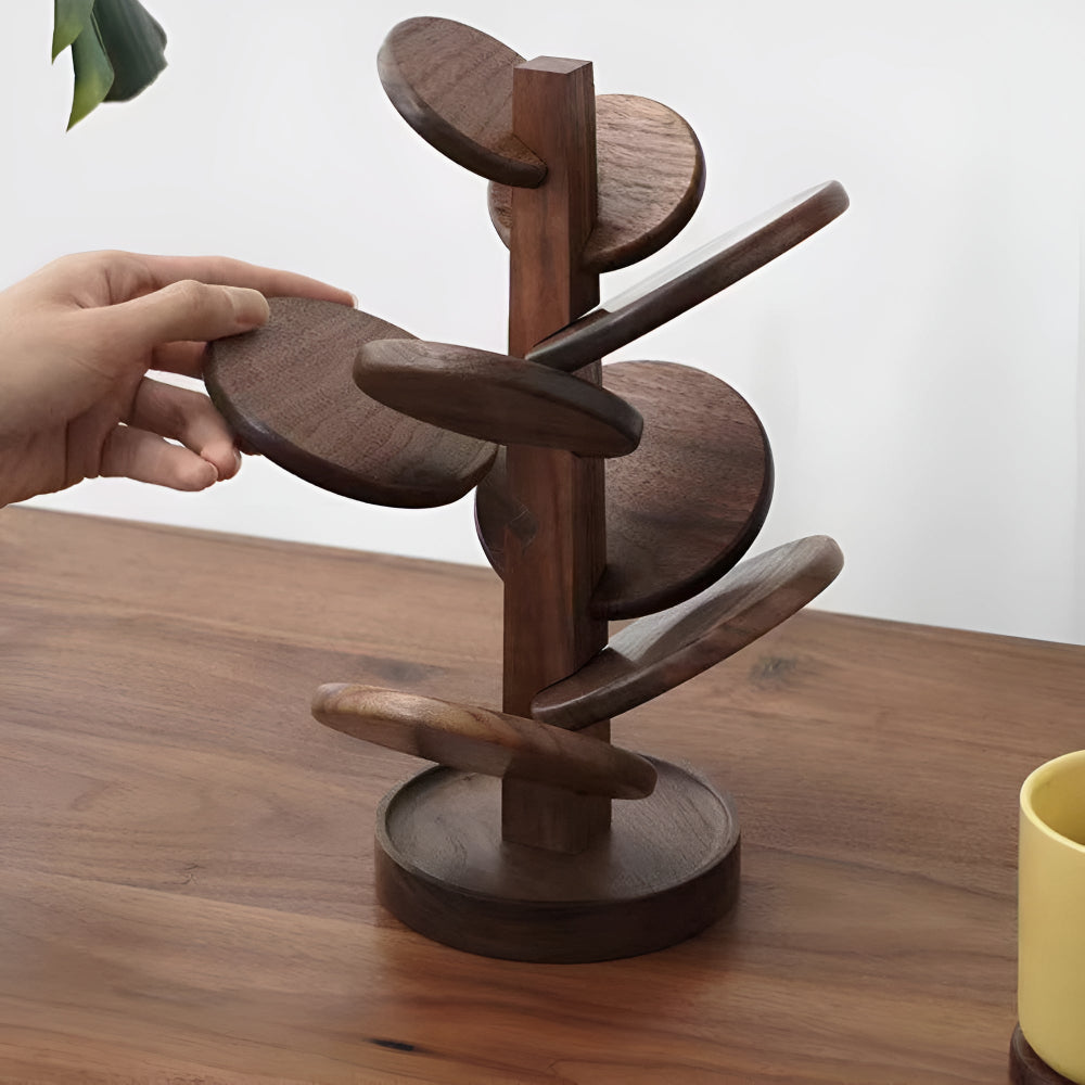 Walnut Wood Coaster Set With Stand