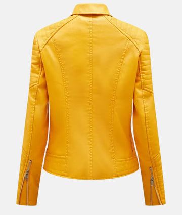 Women's yellow moto jacket for a bold statement