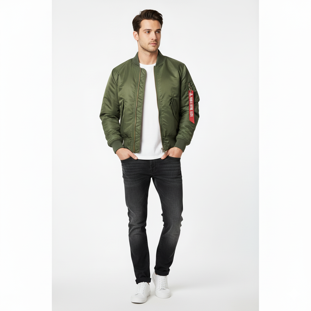 Men’s Bomber Jacket – Water-Resistant – Ribbed Trim – Utility Sleeve Pocket – Classic Fit