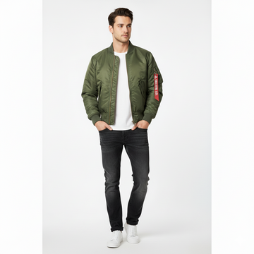 Men’s Bomber Jacket – Water-Resistant – Ribbed Trim – Utility Sleeve Pocket – Classic Fit