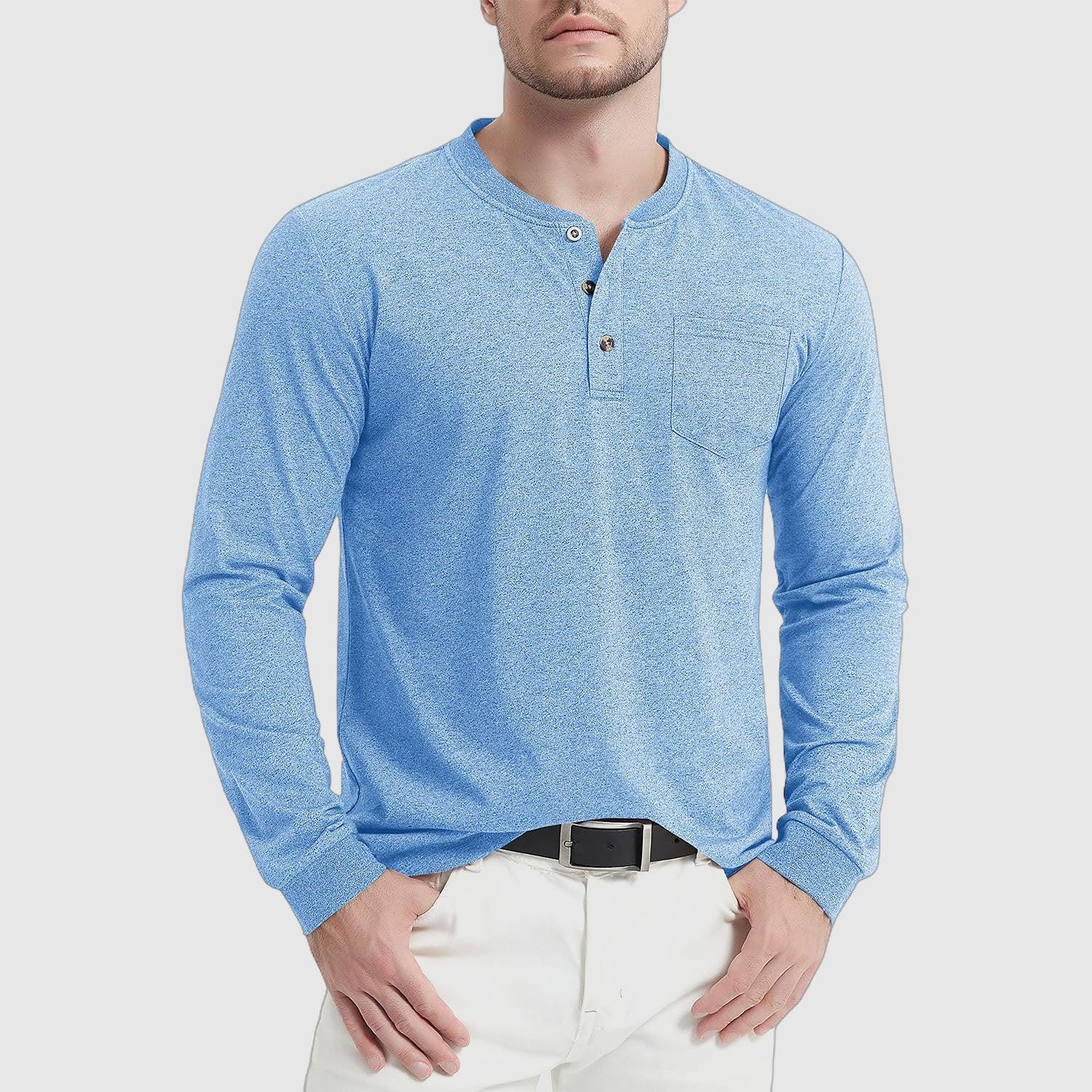 Men's long sleeve tee with button-down collar and chest pocket