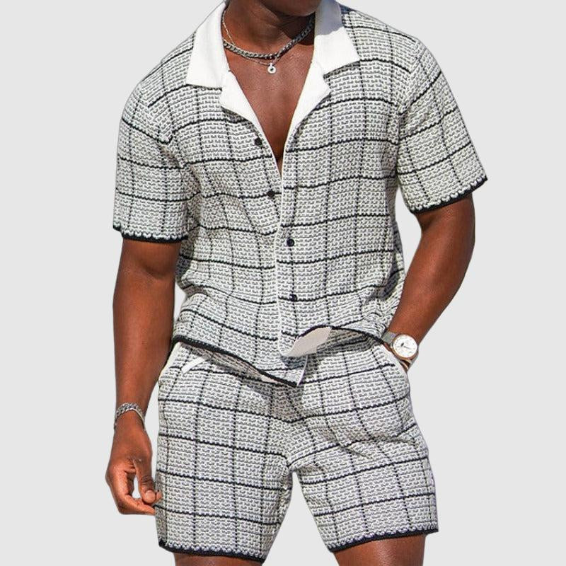 Men’s Checkered Two-Piece Set - Short Sleeve Button-Down Shirt & Matching Shorts