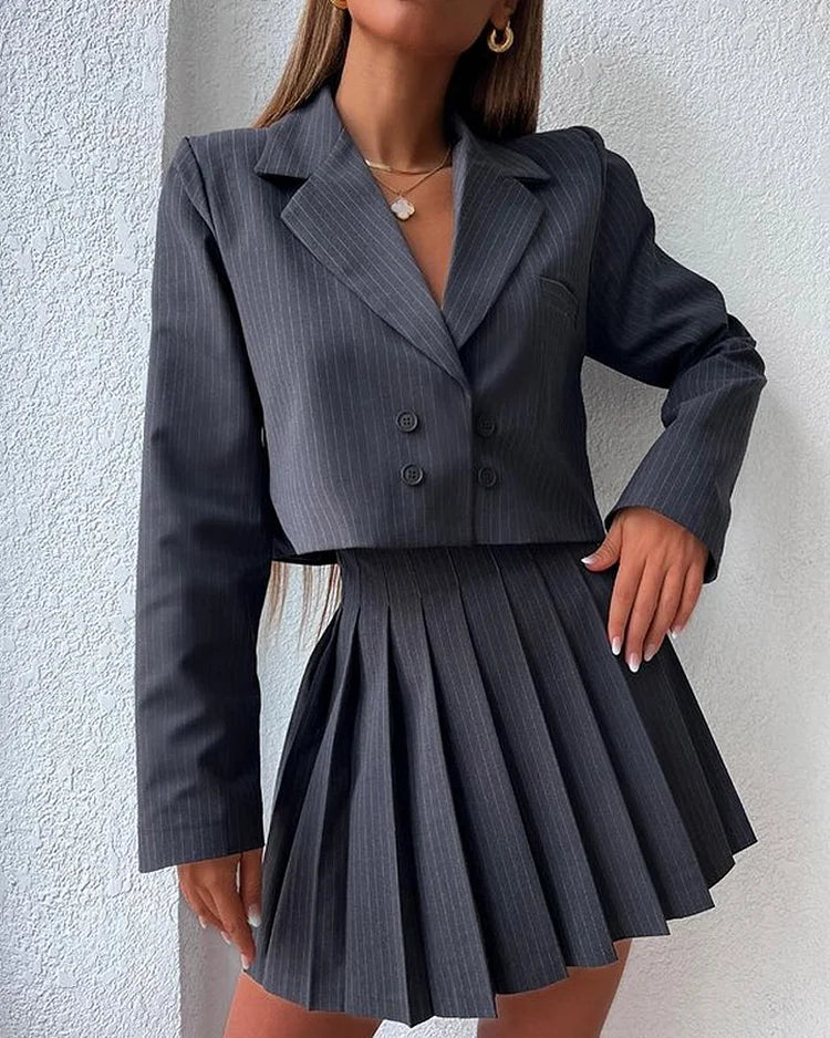 Senne - Elegant Pleated Skirt & Coat Set