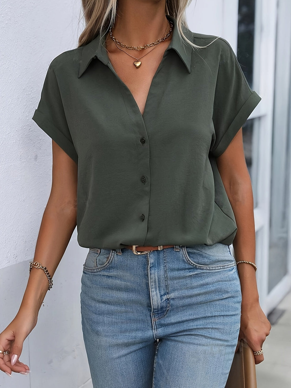 Jill - green button-up shirt