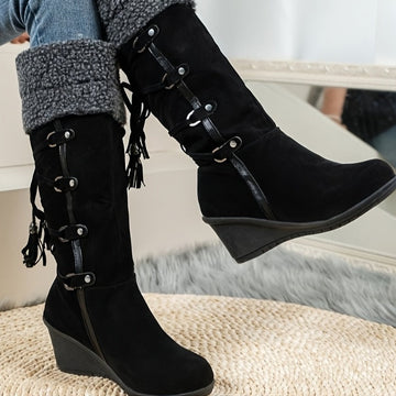 Elegant knee high winter boots for women with thick sole