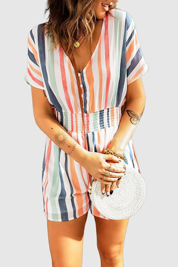 Reina - striped print v-neck rompers