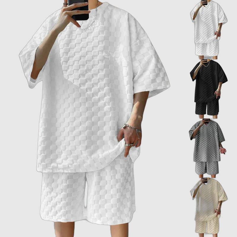 Men's oversized checkered T-shirt and shorts set