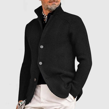 Slim fit knitted cardigan with stand collar for men