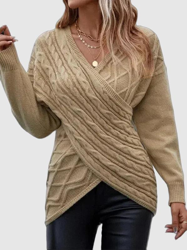 Women's long sleeve cross irregular sweater