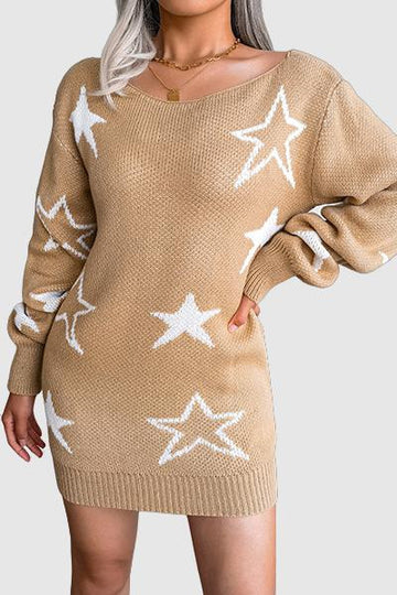 Yara - stars print long-sleeve pencil skirt mini dress sweater