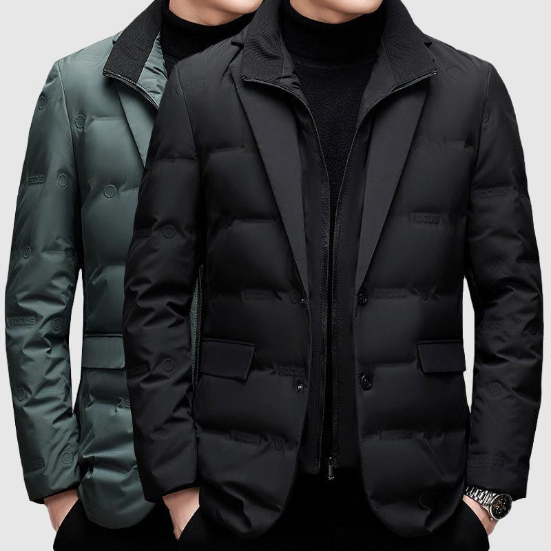 Men’s Puffer Jacket - Tailored Blazer Style - Quilted Insulation - Notched Lapel