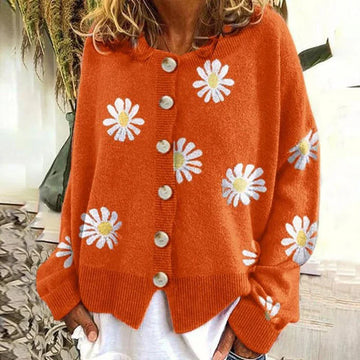 Women's daisy-embroidered button-down cardigan