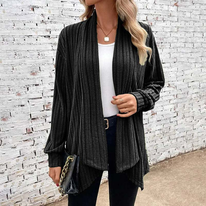 Women’s Cardigan – Relaxed Fit – Soft Knit – Open Front – Ribbed Long Sleeves