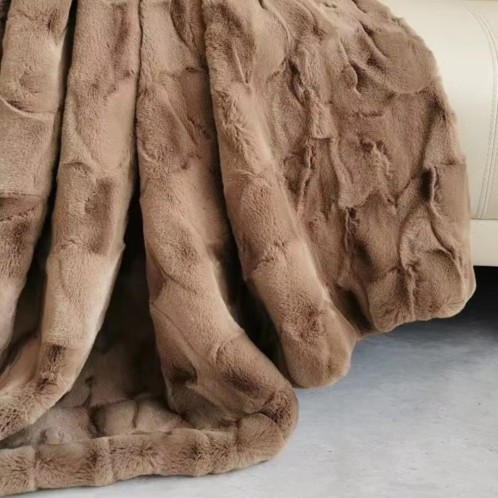 Faux Fur High-Pile Patchwork Throw Blanket