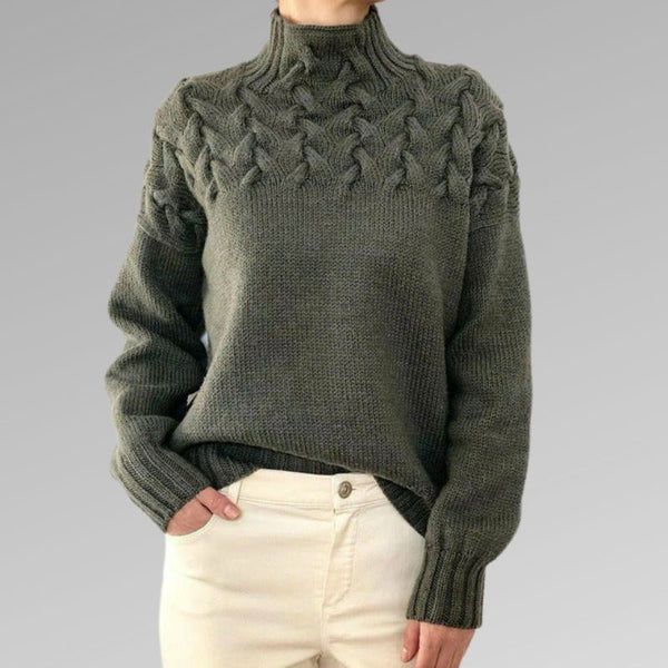 Amelia Wool Turtleneck Sweater | Relaxed Fit Cable Knit Sweater