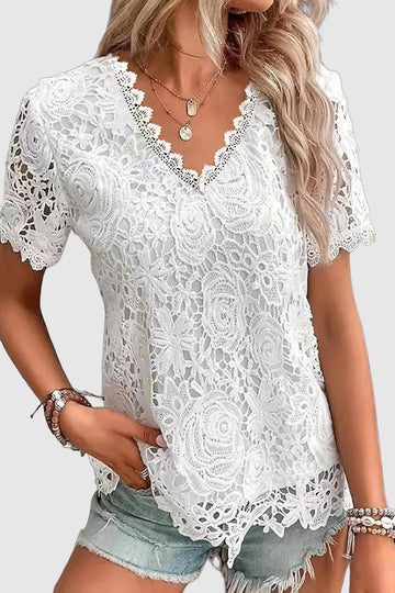 Charlotte - Casual Lace V-Neck T-Shirt