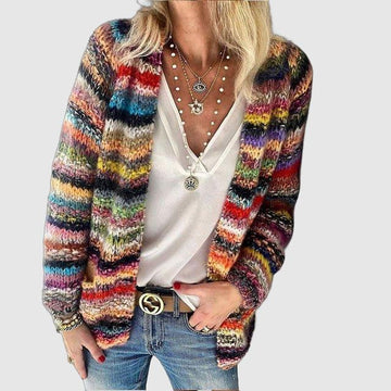 Women's vibrant multicolor knit cardigan for a statement look