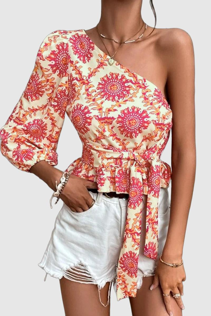 Zafira - Mandala Printed One-Shoulder Sleeve Top