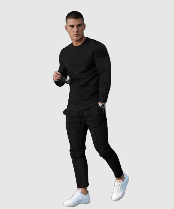 Joshua - Masculine Set - Stylish Long-Sleeve Top and Drawstring Pants for Casual Comfort