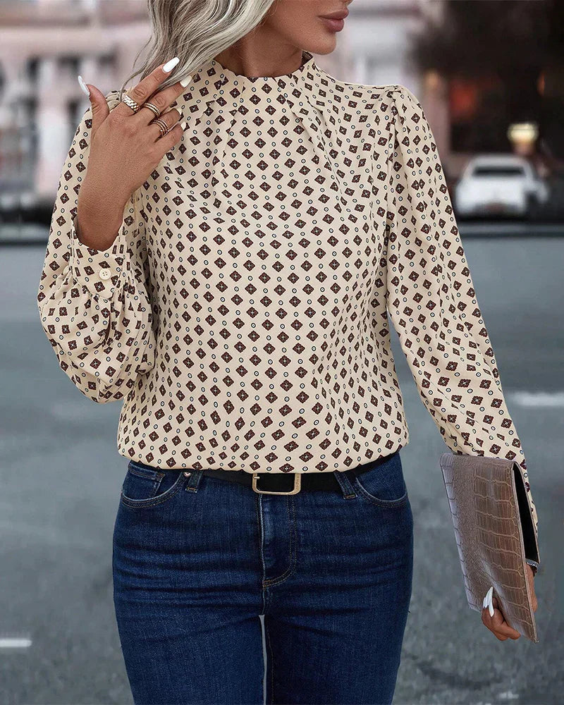 Women's printed high-neck blouse for refined everyday style