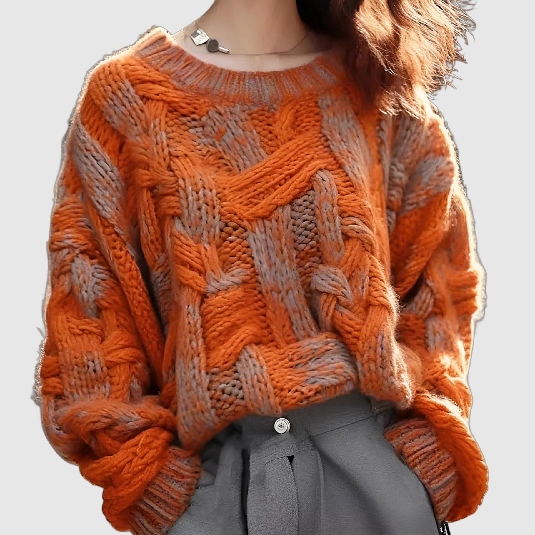 Women's loose warm knitted sweater with round neck