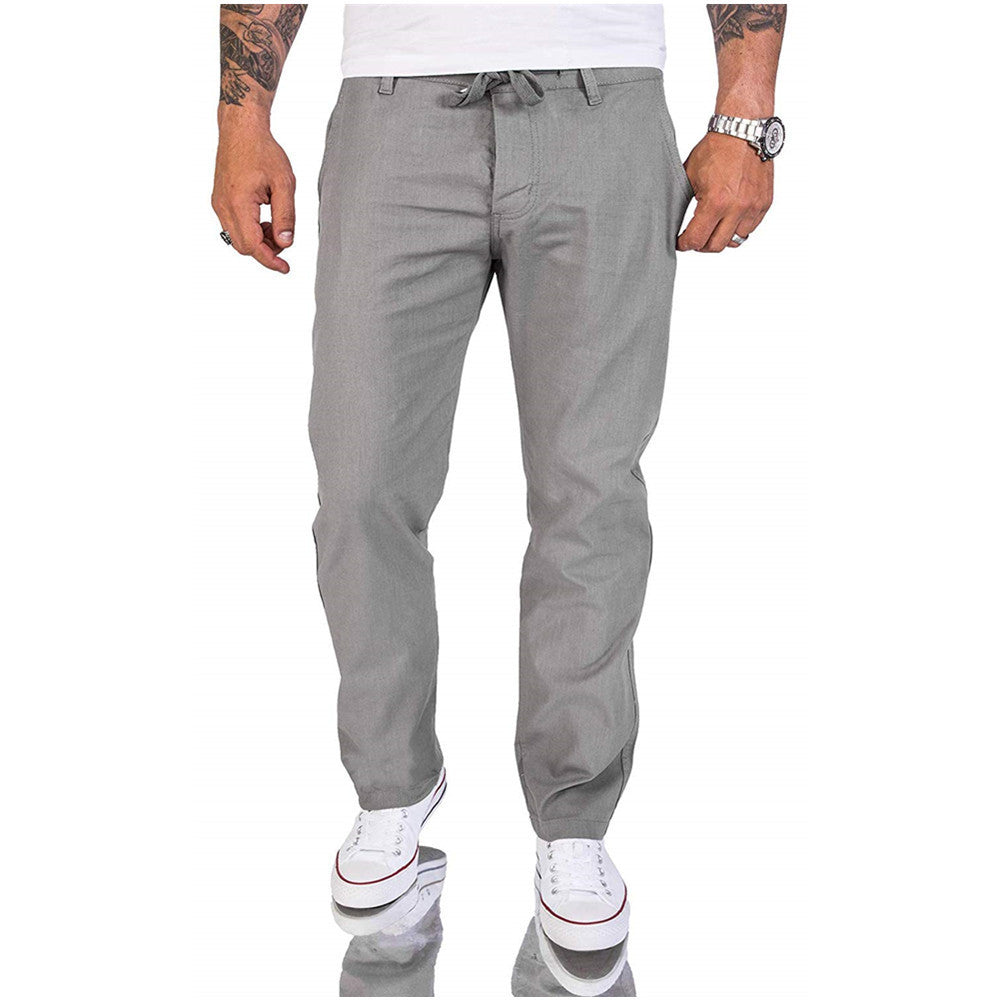 Men's straight trousers with drawstring elastic waistband