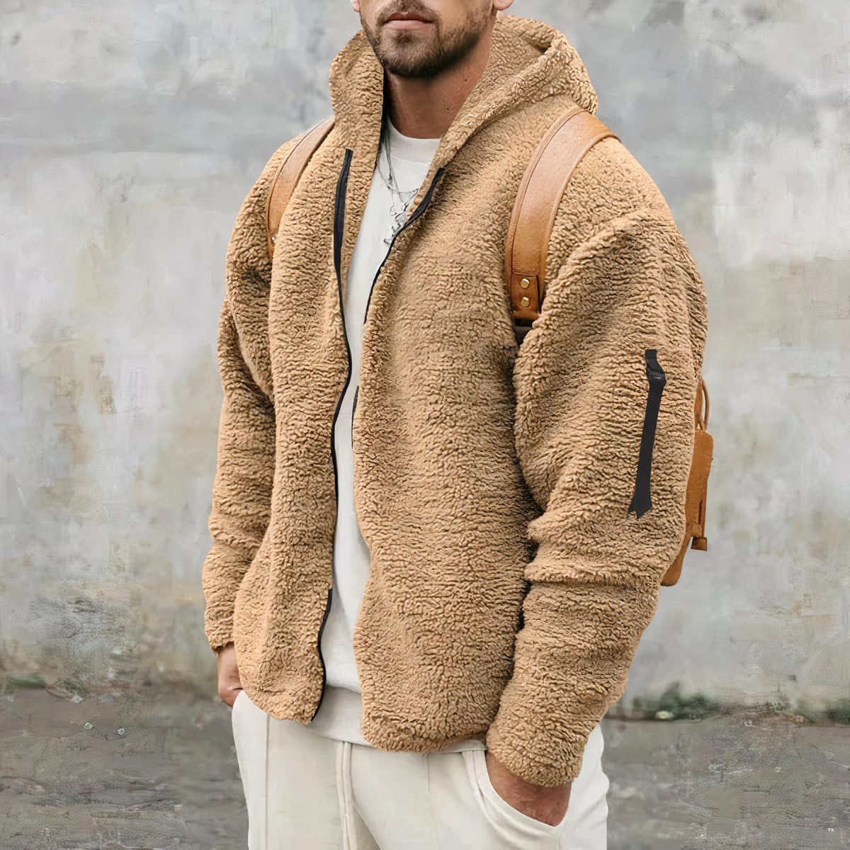 Men's cozy sherpa fleece jacket for laid-back comfort