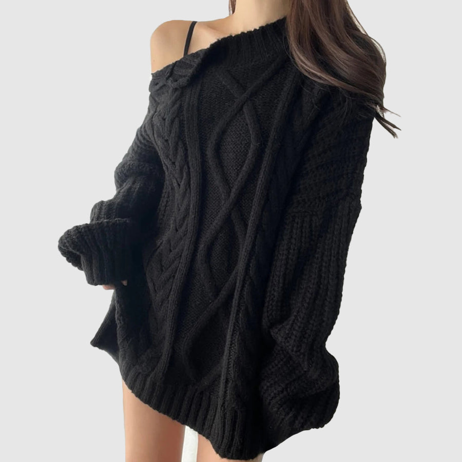 Women's autumn/winter off-shoulder oblique sweater