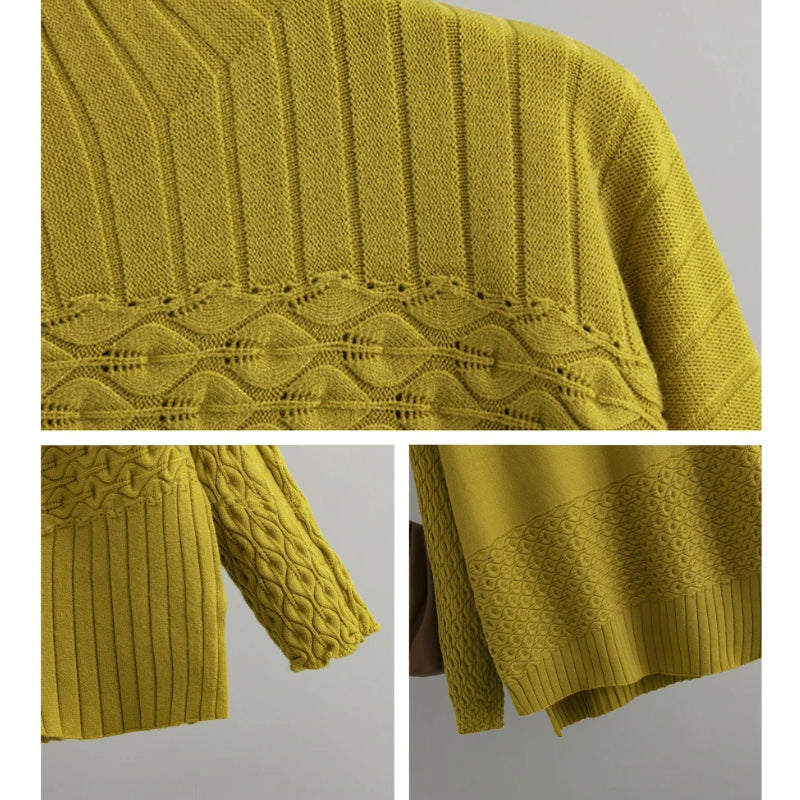 Women's textured cable knit sweater with twisted hem