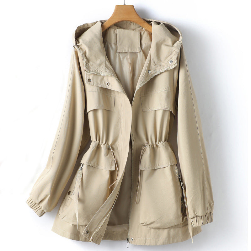 Women's water-resistant trench coat in neutral color