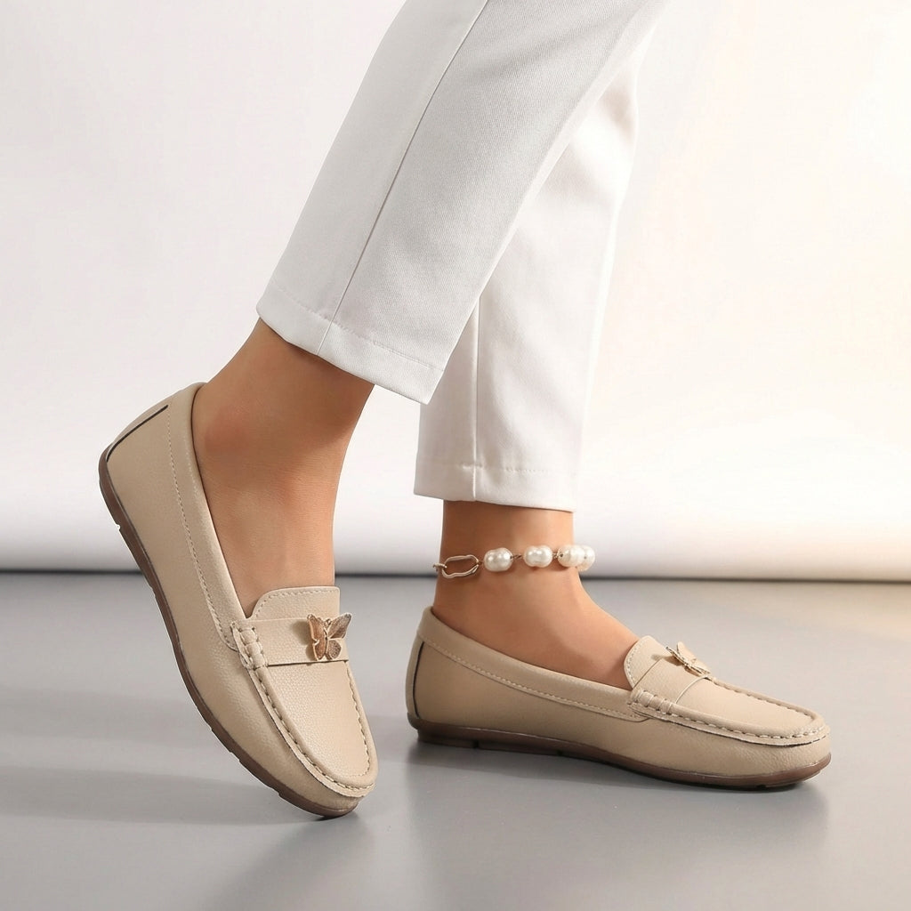Refined Fabric Slip-On Loafers with Signature Gold Butterfly Accent