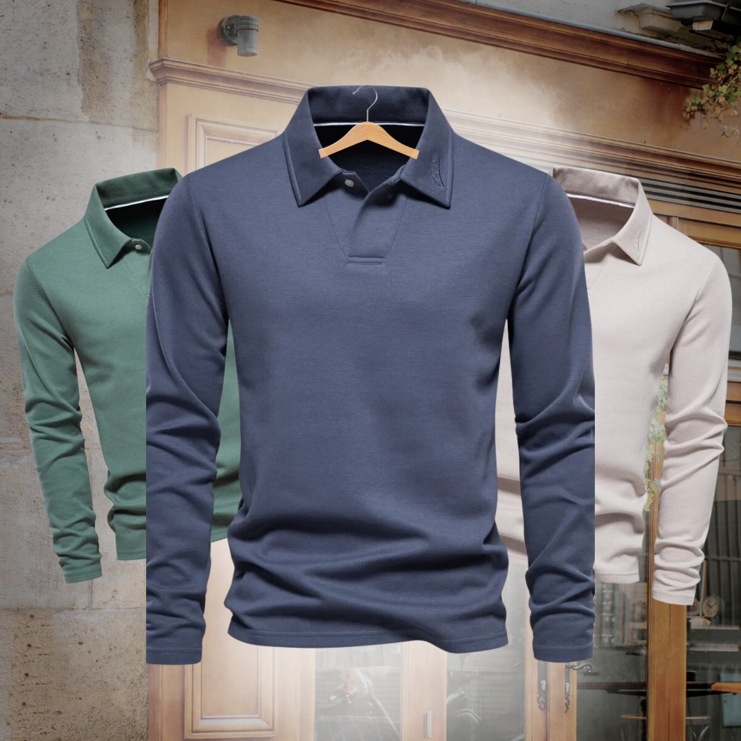 Men's long-sleeve casual polo shirt