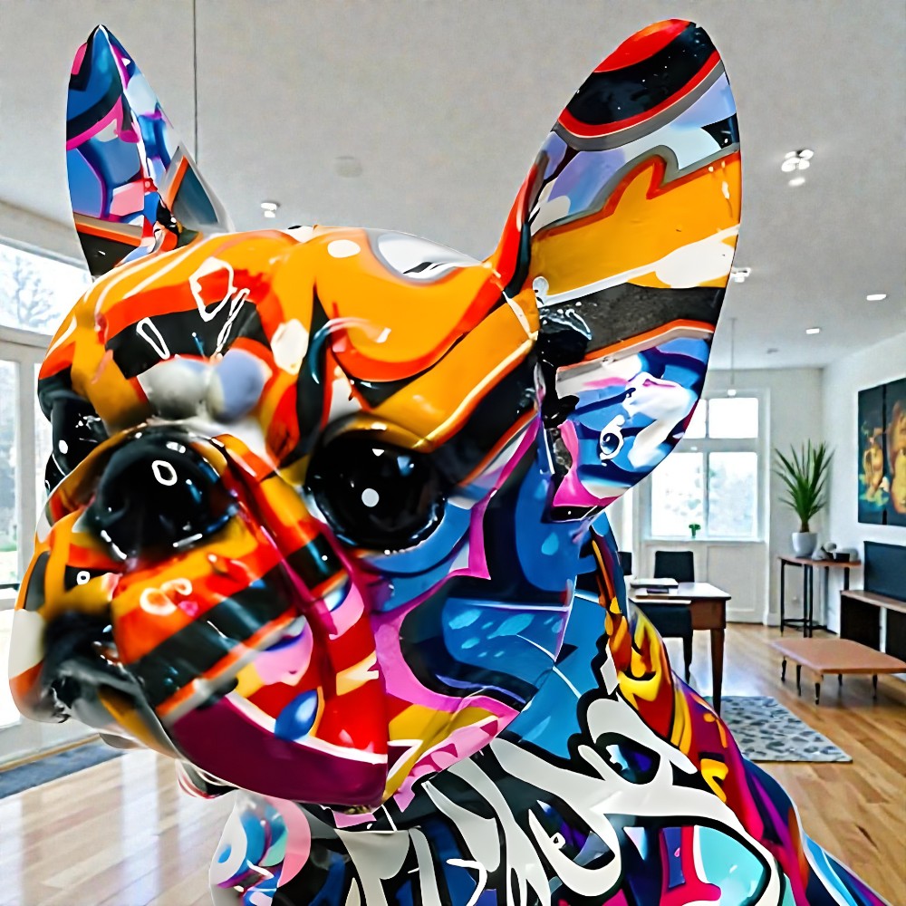 High-Gloss Resin Graffiti-Style French Bulldog Figurine