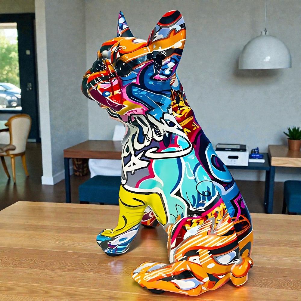 High-Gloss Resin Graffiti-Style French Bulldog Figurine