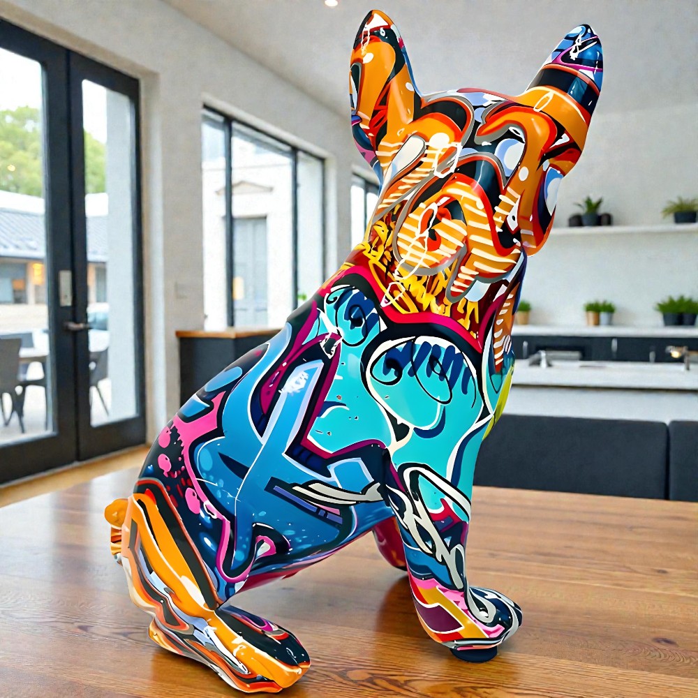 High-Gloss Resin Graffiti-Style French Bulldog Figurine