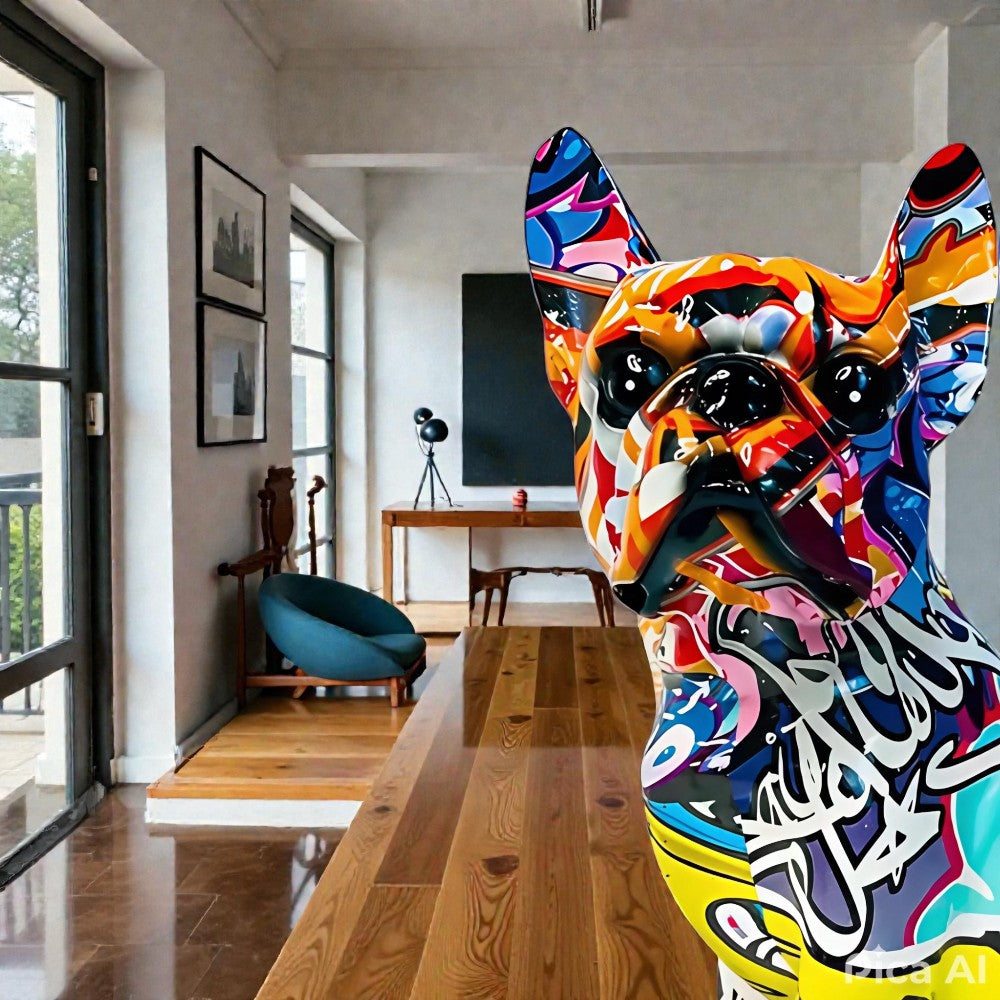 High-Gloss Resin Graffiti-Style French Bulldog Figurine